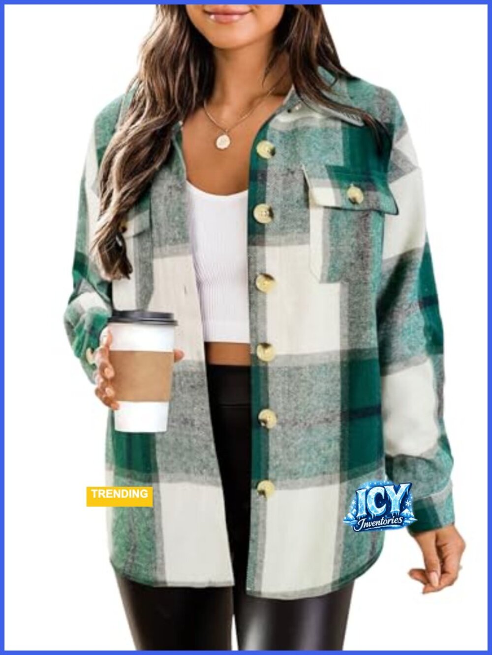 Plaid Flannel Shacket Jacket Button Down Winter Coat Plaid